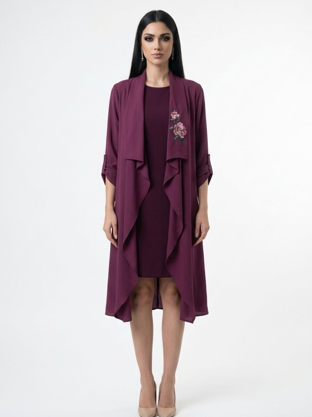 IRIS | Plum Kimono Style Jacket with Floral Embroidery NEW Women’s Size Small